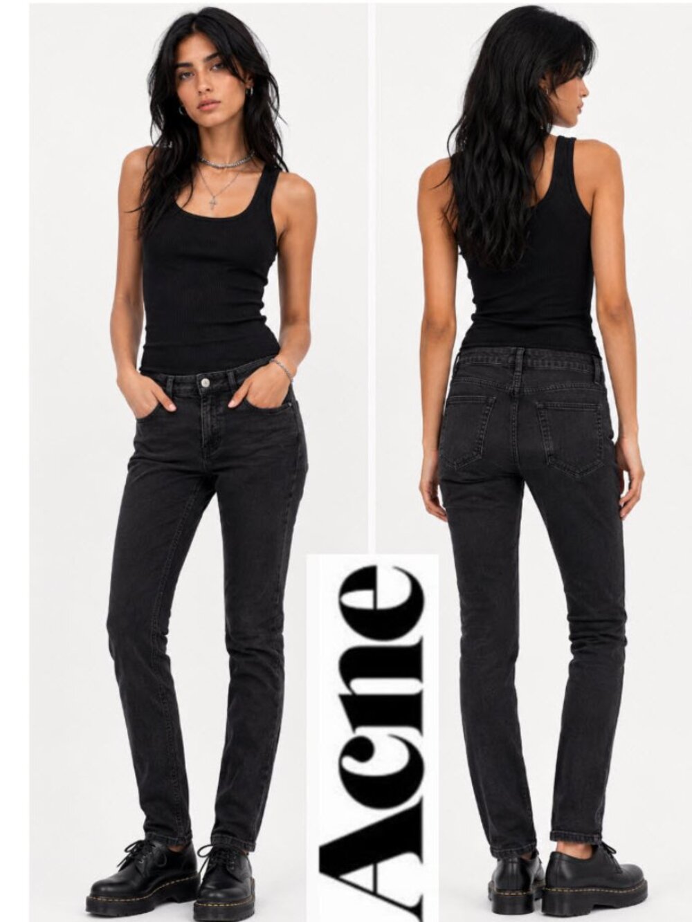 Acne Studios Slim Mid Rise Jeans 26 Dark Grey Skinny Stretch Denim